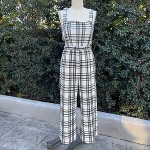 Asos Design Plaid Sleeveless Wide Leg High Waist Casual Overall Jumpsuit Sz 8
